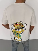 Unisex Bisiklet Yaka Baskılı Oversize T-Shirt - Görsel 3