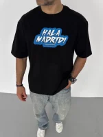 Unisex Bisiklet Yaka Baskılı Oversize T-Shirt