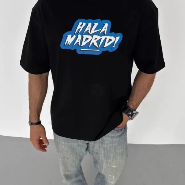 Unisex Bisiklet Yaka Baskılı Oversize T-Shirt