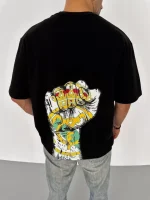 Unisex Bisiklet Yaka Baskılı Oversize T-Shirt - Görsel 3