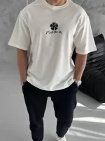 Unisex Bisiklet Yaka Baskılı Oversize T-Shirt