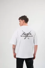 Unisex Bisiklet Yaka Baskılı Oversize T-Shirt - Görsel 2