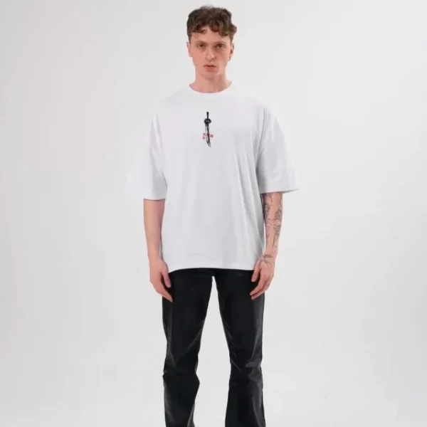 Unisex Bisiklet Yaka Baskılı Oversize T-Shirt