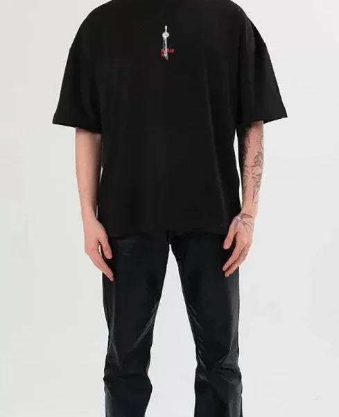 Unisex Bisiklet Yaka Baskılı Oversize T-Shirt