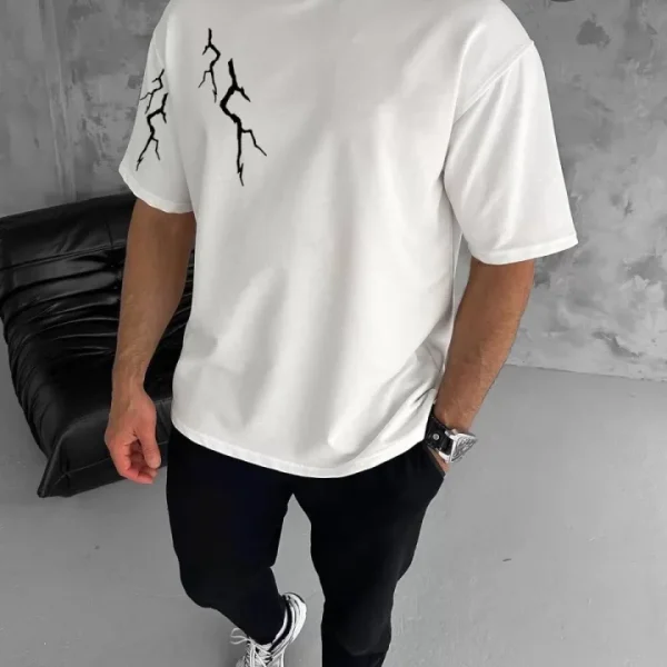 Unisex Bisiklet Yaka Baskılı Oversize T-Shirt