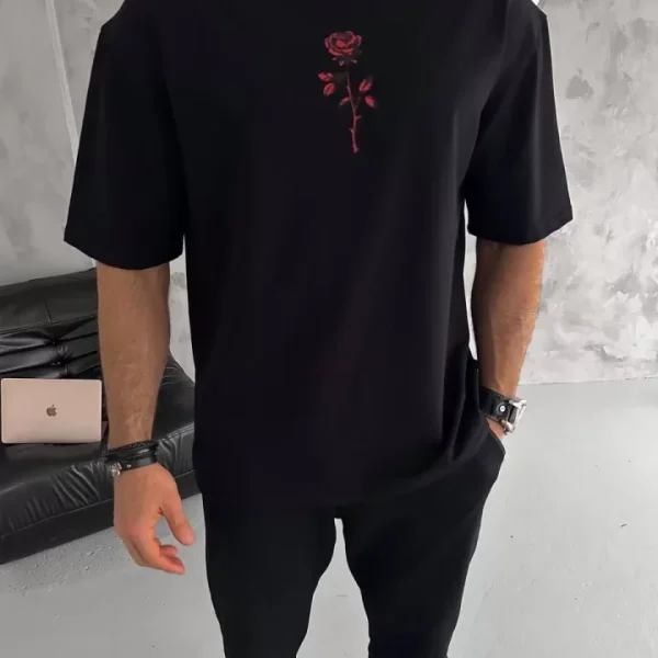 Unisex Bisiklet Yaka Baskılı Oversize T-Shirt