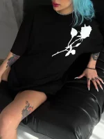 Unisex Bisiklet Yaka Baskılı Oversize T-Shirt