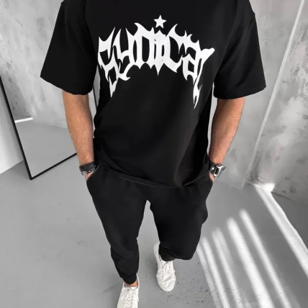 Unisex Bisiklet Yaka Baskılı Oversize T-Shirt