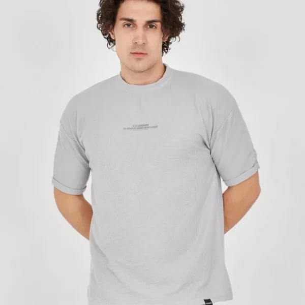 Unisex Waffle Kumaş Rahat Kol T-Shirt