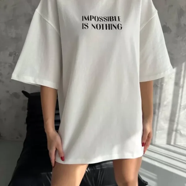 Unisex Bisiklet Yaka Baskılı Oversize T-Shirt