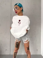 Unisex Bisiklet Yaka Baskılı Oversize T-Shirt