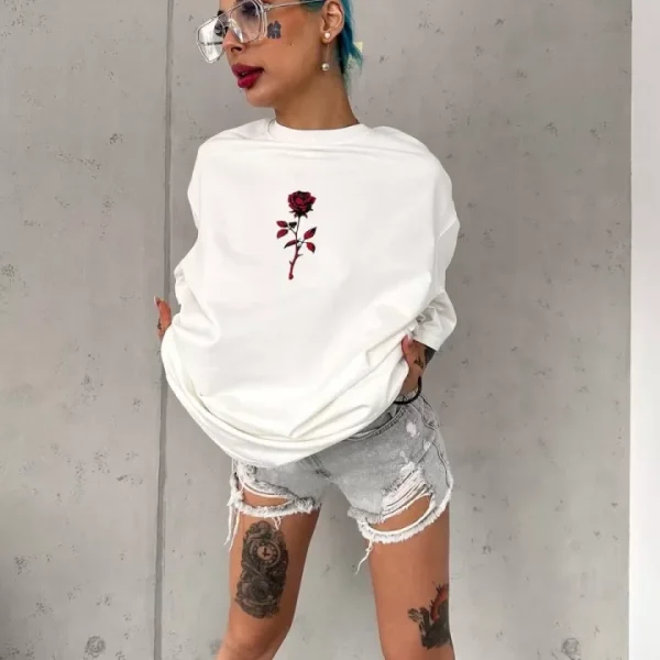 Unisex Bisiklet Yaka Baskılı Oversize T-Shirt