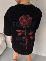 Unisex Bisiklet Yaka Baskılı Oversize T-Shirt - Görsel 2