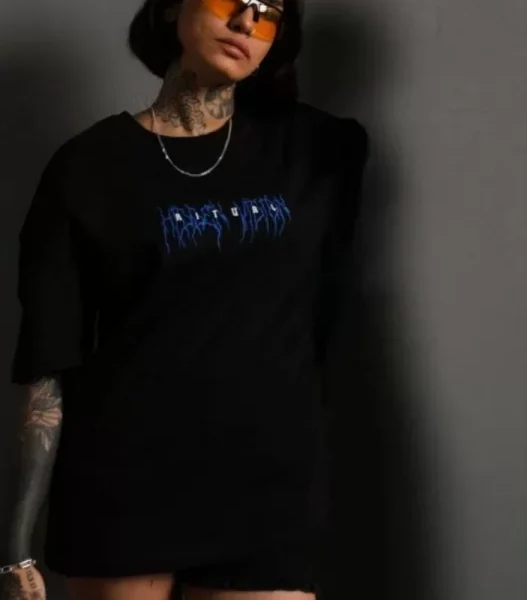 Unisex Bisiklet Yaka Baskılı Oversize T-Shirt