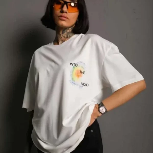 Unisex Bisiklet Yaka Baskılı Oversize T-Shirt