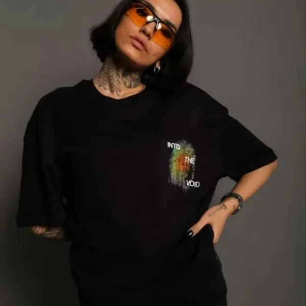 Unisex Bisiklet Yaka Baskılı Oversize T-Shirt