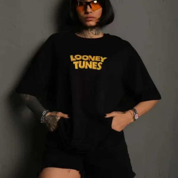 Unisex Bisiklet Yaka Baskılı Oversize T-Shirt