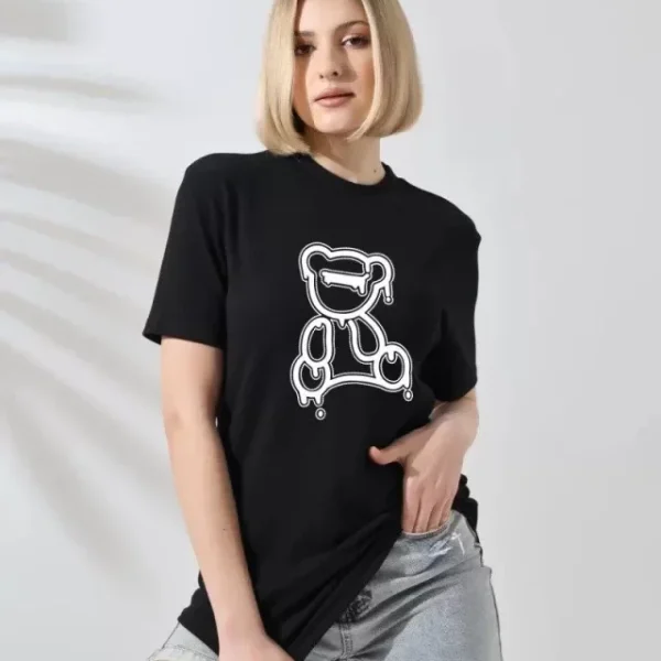 Unisex Bisiklet Yaka Baskılı T-Shirt