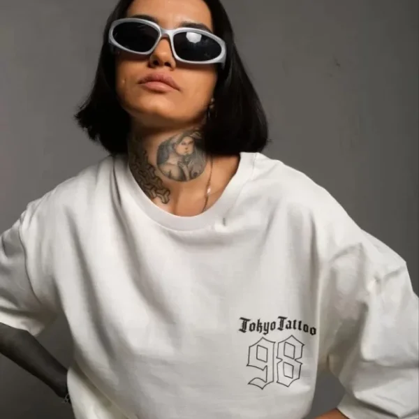 Unisex Bisiklet Yaka Baskılı Oversize T-Shirt