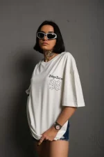 Unisex Bisiklet Yaka Baskılı Oversize T-Shirt - Görsel 2