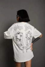 Unisex Bisiklet Yaka Baskılı Oversize T-Shirt - Görsel 3