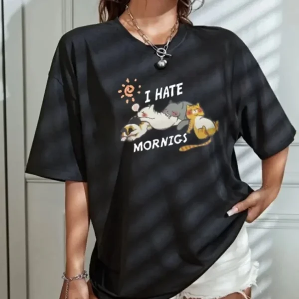 Bisiklet Yaka Baskılı Oversize T-Shirt