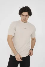 Unisex Bisiklet Yaka Slim Fit T-Shirt- Bej - Görsel 2