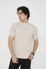 Unisex Bisiklet Yaka Slim Fit T-Shirt- Bej - Görsel 3