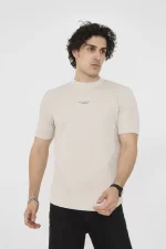 Unisex Bisiklet Yaka Slim Fit T-Shirt- Bej - Görsel 4