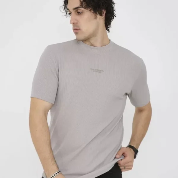 Unisex Bisiklet Yaka Slim Fit T-Shirt- Boyalı Gri