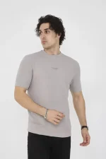 Unisex Bisiklet Yaka Slim Fit T-Shirt- Boyalı Gri - Görsel 4