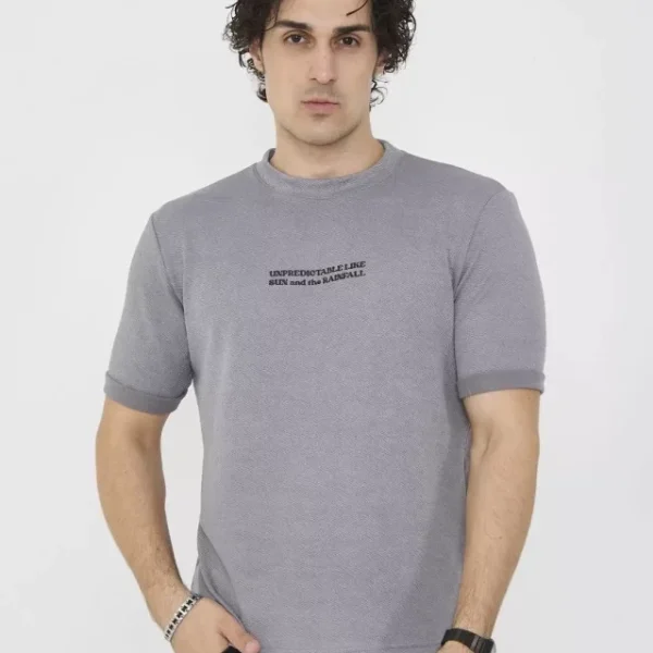 Unisex Bisiklet Yaka Slim Fit T-Shirt- Gri