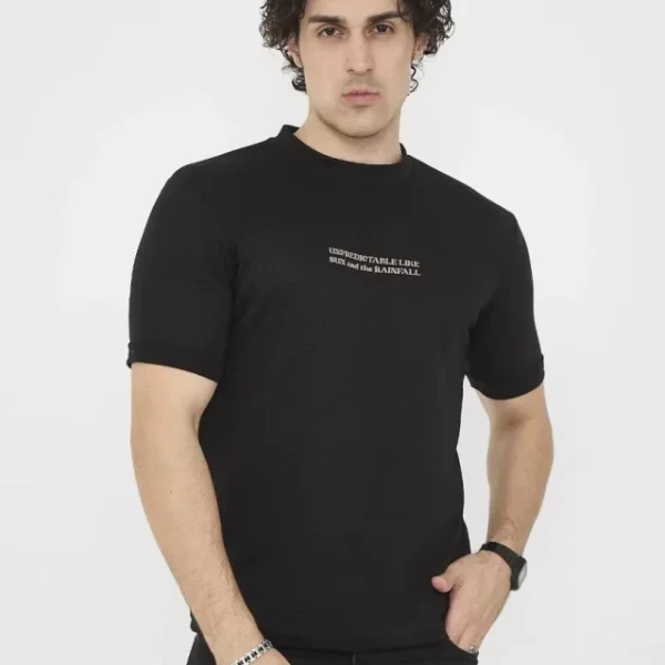 Unisex Bisiklet Yaka Slim Fit T-Shirt- Siyah