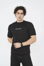 Unisex Bisiklet Yaka Slim Fit T-Shirt- Siyah - Görsel 3