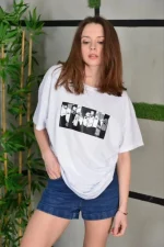 Unisex Bisiklet Yaka Baskılı Oversize T-Shirt - Görsel 2