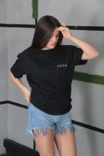 Unisex Bisiklet Yaka Baskılı Oversize T-Shirt