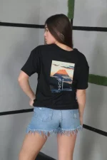 Unisex Bisiklet Yaka Baskılı Oversize T-Shirt - Görsel 2