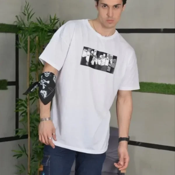 Unisex Bisiklet Yaka Baskılı Oversize T-Shirt
