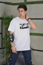 Unisex Bisiklet Yaka Baskılı Oversize T-Shirt - Görsel 2