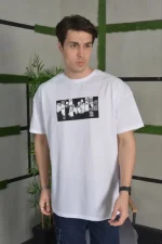 Unisex Bisiklet Yaka Baskılı Oversize T-Shirt - Görsel 3