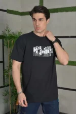 Unisex Bisiklet Yaka Baskılı Oversize T-Shirt
