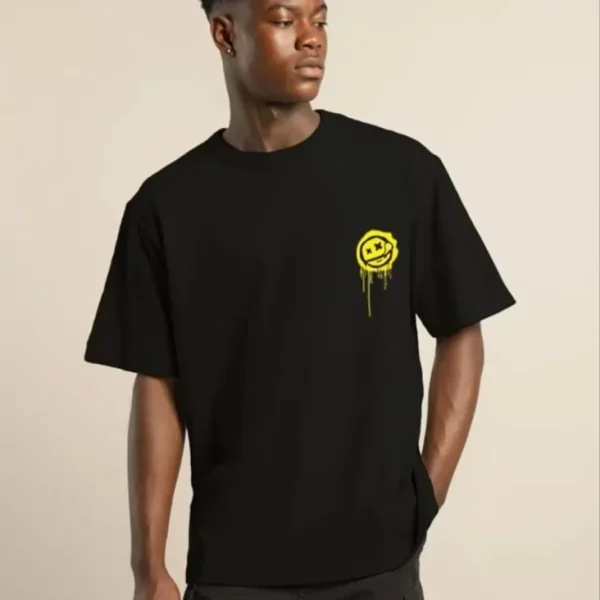 Unisex Bisiklet Yaka Baskılı Oversize T-Shirt