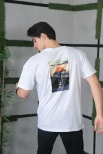 Unisex Bisiklet Yaka Baskılı Oversize T-Shirt - Görsel 3