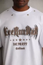 Unisex Kuşgözü Detaylı Baskılı Oversize T-Shirt