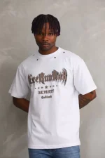 Unisex Kuşgözü Detaylı Baskılı Oversize T-Shirt - Görsel 2