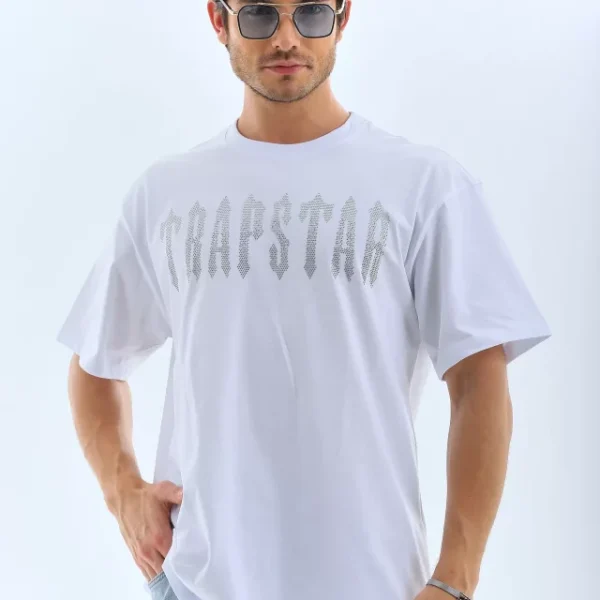 Unisex Oversize Taşlı Bisiklet Yaka T-Shirt