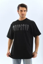Unisex Oversize Taşlı Bisiklet Yaka T-Shirt