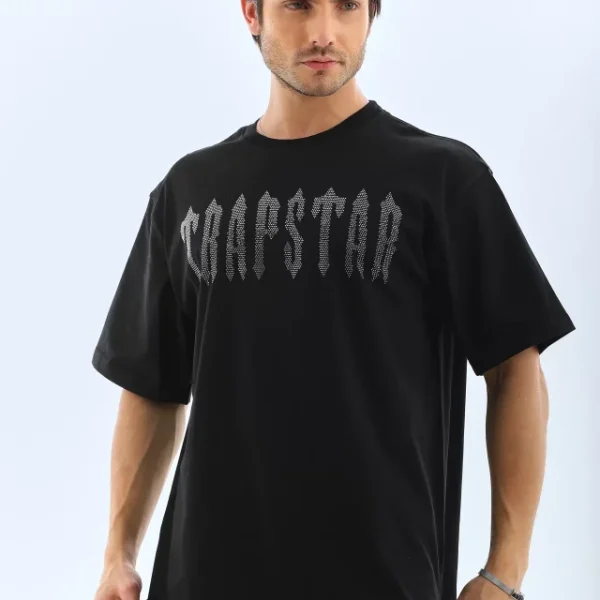 Unisex Oversize Taşlı Bisiklet Yaka T-Shirt