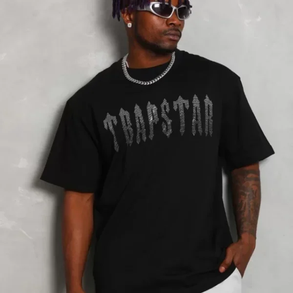 Unisex Oversize Taşlı Bisiklet Yaka T-Shirt