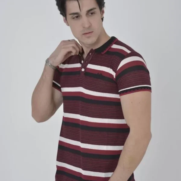Erkek Yakalı Slim Fit Dokuma Çizgili T-Shirt